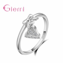 Sweet Style 925 Sterling Silver Rings For Women Wedding Party Cute Bow Bells Cubic Zirconia Finger Jewelry 2024 - buy cheap