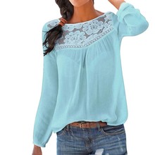 Blusa feminina rendada manga longa casual inverno, blusa feminina patchwork com rendas, camisa longues 2024 - compre barato