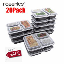 20pcs Meal Prep Containers 3-Compartment Black Disposable Microwave Safe Storage Box Lunch Boxes for Restaurant Take-out Home 2024 - buy cheap