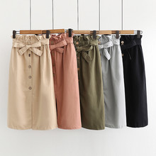 Falda elástica de cintura alta con cinturón para mujer, Falda Midi informal de corte en A, falda de oficina, R266, 2019 2024 - compra barato