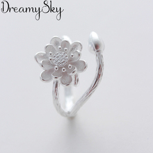 Bijoux 2019 New Designer Silver Color Lotus Flower Rings For Women Adjustable Size Ring Party Gift Bridal Jewelry Anillos 2024 - buy cheap