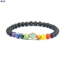 Ailatu New Chakras Micro Pave Blue Cz Hamsa Bracelet Relief ,Stress Multi Stones , Focus, Balance Chakra Protection Jewelry 2024 - buy cheap