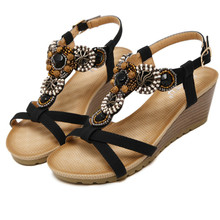 Dropshipping Brand 2019 Bohemia Wedge Women Sandals Summer Vintage Rhinestone Woman Flip Flops Beach Women Shoes 2024 - buy cheap