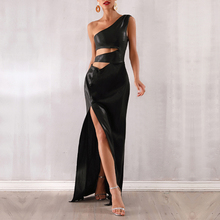 Newest Celebrity Party Long Dress Women Black Sleeveless One-Shoulder Hollow Out Sexy Split NightClub Maxi Dress Women Vestidos 2024 - buy cheap