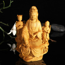 Golden Boy, Jade Girl, Guanyin Boy, and Goddess of Mercy Home Decoration Gift for Goddess of Mercy Wood Carving 2024 - buy cheap