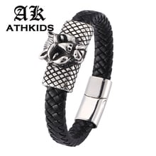 New Punk Jaguar Stainless Steel Men Bracelet Black Charm Leather Bracelet Men Wristband Fashion Jewelry gift PD0282 2024 - buy cheap