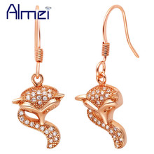 Almei Fashion Wholesale Fox Drop Earrings for Women 2017 Hot l Rose Gold Color Zircon with Stones Crystal Jewelry Earrings R579 2024 - buy cheap