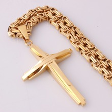 Fashion 316L Stainless Steel Gold Crucifix Cross Design Men Womens Pendant Necklace Byzantine Box Chain New Design 18-40" Length 2024 - buy cheap