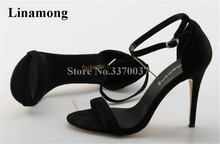 Linamong Fashion Black Suede Leather One Strap Thin Heel Sandals Ankle Strap High Heel Sandals Classical Style Dress Shoes 2024 - buy cheap