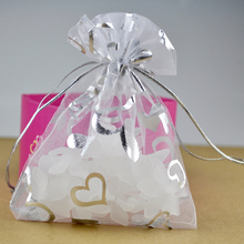 100pcs/lot White Organza Bags 7x9cm Drawable Small Wedding Jewelry Packaging Bag Pouches Cute Heart Design Drawstring Gift Bag 2024 - buy cheap