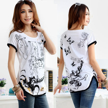 S-XXXL Women Summer Tops 2019 Short Batwing Sleeve Loose Plus Size Woman Clothes T-shirt Ink Butterfly Print Casual T Shirts Top 2024 - buy cheap