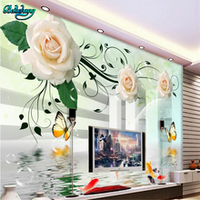 Beibehang-papel tapiz grande no tejido personalizado, reflectante de rosa, zoom estéreo 3D, imagen de pared de TV espacial 2024 - compra barato