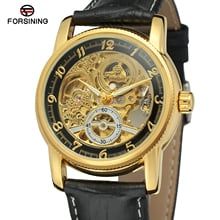Fashion Forsining Hollow Engraving Skeleton Casual Designer Black Golden Case Gear Bezel  Men Luxury Brand Automatic Wrist Watch 2024 - buy cheap