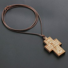 Handmade Rope Chain Necklace Wood Orthodox Cross Pendant Necklace for Women Men Gifts Religious Jewelry colar kolye NC173 2024 - buy cheap