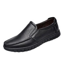 Men's Leather Shoes Round Head Casual Middle Breathable Non-slip Soft Bottom Dad Shoes 2024 - buy cheap