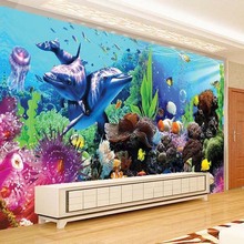 Custom 3D Undersea World Dolphin Coral Wall Mural For Kids Bedroom Wallpaper Children Bedroom Cartoon Mural Papel De Parede 3 D 2024 - buy cheap