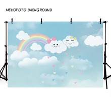 Plano de fundo de aniversário para crianças, nuvem branca, arco-íris, fundo fotográfico para estúdio fotográfico 2024 - compre barato