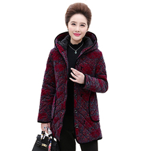 2018 Flocking Thicken coat middle aged female Cotton jacket winter warm parkas printing Plus size Flannel Hooded tops Women N287 2024 - buy cheap