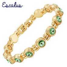 Escalus pulseira feminina cristal verde transparente, presente cor dourada magnética para mulheres grande joia pulseira bracelete pulseira charme 2024 - compre barato