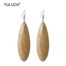 Yuluch brincos vintage para mulheres, pingentes de madeira natural, formato de ferrugem, estilo étnico, longo, vintage 2019 2024 - compre barato