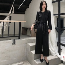 2018 Jumpsuits For Women High Waist Black Zipper Rompers Wide Leg Jumpsuits Belt Overalls Bodysuit With Long Sleeves TA1038S 2024 - buy cheap