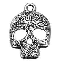 Sugar Skull Charms Vintage Silver Gothic Pendant For Jewelry Making Bracelet Halloween Crafts Handmade Accessories DIY Gifts 2024 - buy cheap