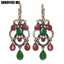 Sunspicems Vintage Turkish Crystal Drop Earrings for Women Indian Antique Gold Color Rhinestone Wedding Banquet Jewelry Gift 2024 - buy cheap
