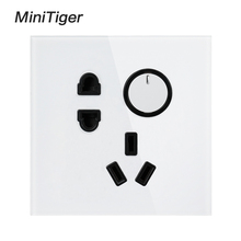 Minitiger-tomada de energia elétrica 10a, tomada com 5 buracos, 1 gang, 1 way, interruptor de luz de parede, cristal branco, vidro de luxo 2024 - compre barato