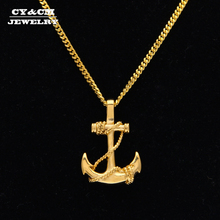 Men Women Vintage Gold Silver Color Tone 316L Stainless Steel Navy Anchor Pendant Necklace Jewelry Iced Out Hip Hop Cuban Chain 2024 - buy cheap