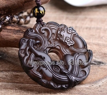 Beautiful Natural Ice Clear Obsidian Carved Chinese Handwork Dragon Lucky Amulet Pendant + Black Necklace Fashion Jewelry 2024 - buy cheap