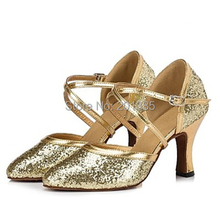 New Free Shipping Gold Glitter Closed Toe Dance Shoe Ballroom Salsa Latin Waltz Tango Bachata Dancing Shoes ALL Size 2024 - buy cheap