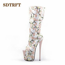 SDTRFT 20cm thin heels Stiletto woman Summer Peep Toe Knee-high boots platform pumps ladies Retro Embroidery shoes Plus:34-46 47 2024 - buy cheap