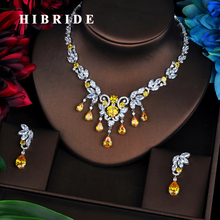 HIBRIDE Classic Flower Pendents Yellow Cubic Zircon Women Dubai Bridal Jewelry Sets Wedding Necklace Accessories Bijoux N-525 2024 - buy cheap