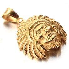 Novo design em aço inoxidável 316l, tom de ouro, pingente com tom de índia, colar masculino, joias punk com corrente de caixa de 3mm e 24" 2024 - compre barato