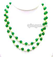 LONG 40 inch 8mm Round Green stone WITH 6-7mm natural white PEARL NECKLACE-nec1027 Wholesale/retail Free shipping 2024 - buy cheap