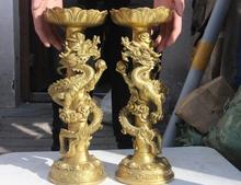 China Folk Fengshui Brass Copper Dragon Play Bead Candle Holder Candlestick Pair 2024 - buy cheap