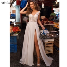 Weilinsha New Cheap Wedding Dresses Vestidos De Novia Cap Sleeve Applique V-neck A-line Bridal Wedding Gowns Illusion Design 2024 - buy cheap