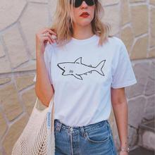 Camiseta com estampa de tubarão, camiseta feminina hipster casual para o verão 2024 - compre barato