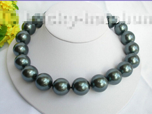 Free shipping >>>>>> 18" 18mm Tahitian black south sea shell pearl necklace filled gold clasp 2024 - buy cheap