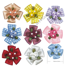 36MM Satin/Ginham Ribbon Petaled Bow With Rose/Bead For Packing Cloth Hairbow DIY Crafts 100pcs Free Shipping 2024 - buy cheap