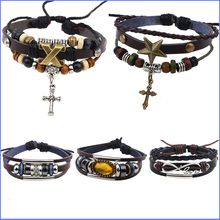 Pulsera de cuero con diseño de Wing Love Cross para hombre, brazalete de cuero tejido, 19 artículos 2024 - compra barato