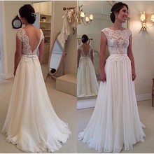 Backless Vestido De Noiva Wedding Dresses A-line Cap Sleeves Chiffon Lace Beach Boho Dubai Arabic Wedding Gown Bridal 2024 - buy cheap
