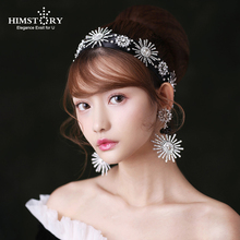 HIMSTORY Vintage Tiara Hairband Bridal Headpieces Headdress Handmade Sunflower PEarl Wedding Hair Piece Hair Accessories 2024 - buy cheap
