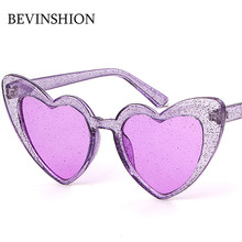 Luxury Fashion Bling Shiny Heart Sunglasses Women Clear Frame Pink Purple Yellow Glasses Cat Eye Love Shaped Big Frame Oversize 2024 - buy cheap