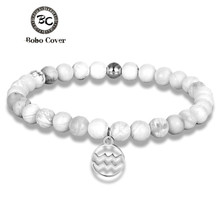 12 Zodiac Nature White Stone 6mm Beads Charm Bracelets Women stainless steel Accessories Mens Yoga Couple Bracelet Jewelry homme 2024 - buy cheap