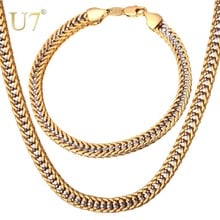 U7 Two Tone Gold Color Necklace Set Franco Chain Necklace Bracelet Men Jewelry Set Wholesale Punk Style S707 2024 - buy cheap