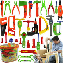 Conjunto de ferramentas de brinquedos educativos para bebês, 34 pçs, casa de brinquedos, plástico clássico, caixa de ferramentas martelo, kit de brinquedos de simulação 2024 - compre barato