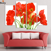 4 unids Flor Roja Arte de La Pared Foto Decoración Del Hogar Sala de estar Lienzo Cuadro de La Pared Pintura Impresión En Lienzo 2024 - compra barato