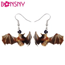 Pendientes bonsny de acrílico dibujos de Halloween con forma de murciélago, Pendientes colgantes de gota, largo lindo Animal grande, joyería para mujeres, niñas y adolescentes, adornos de regalo 2018 2024 - compra barato