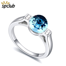Design de moda cor prata cristais de swarovski bola anéis para mulheres romântico anel bague femme noivado jóias presente 2024 - compre barato